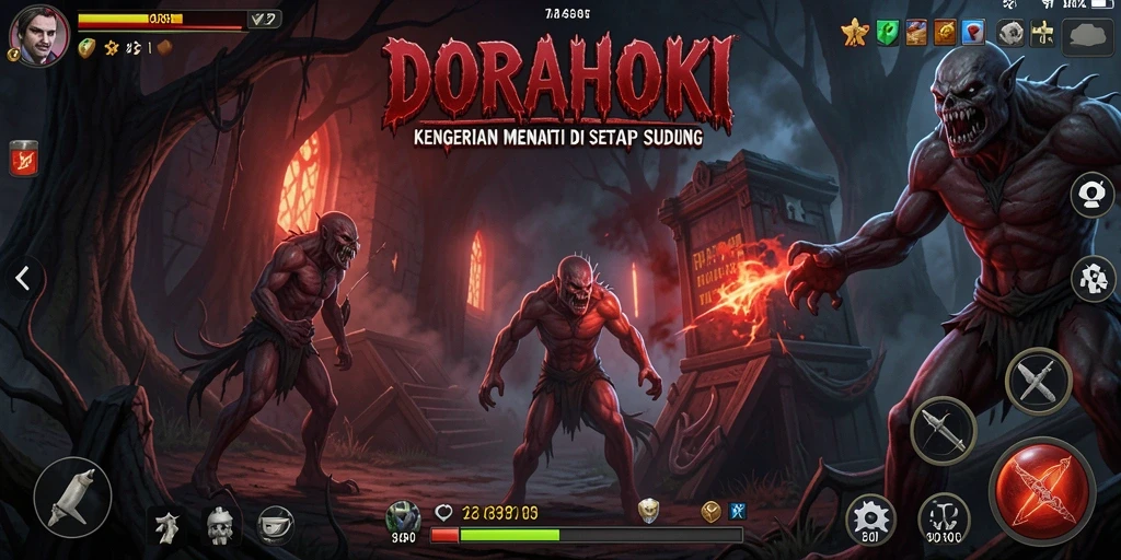 Tangkapan layar utama DORAHOKI menampilkan momen menegangkan dari gameplay horror.