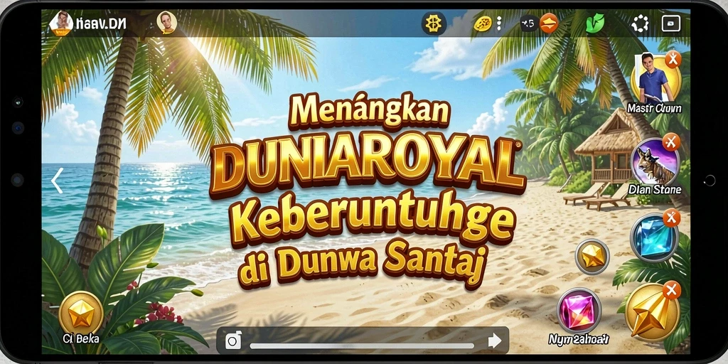 Screenshot menunjukkan gameplay seru DUNIAROYAL dengan grafik cerah.