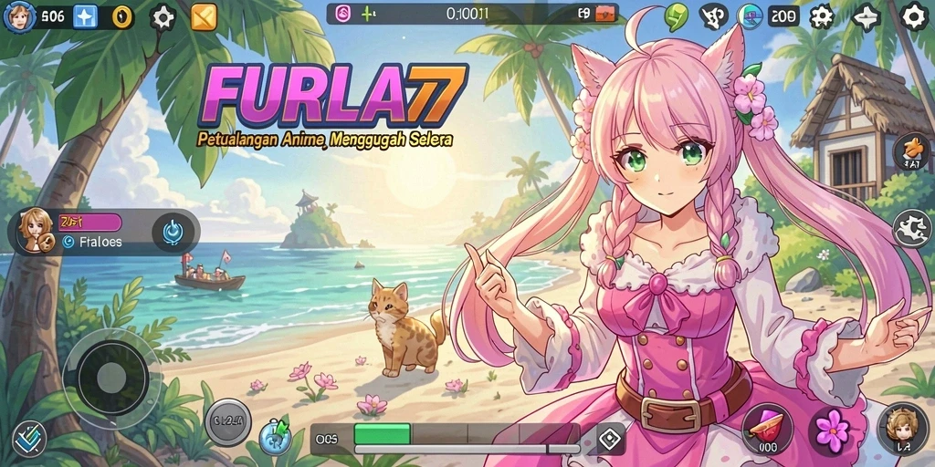 Tampilan gameplay dari FURLA77 yang penuh aksi dan karakter unik.
