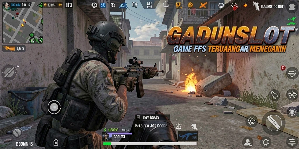 Tampilan penuh aksi dari GADUNSLOT saat pemain bertempur di medan perang.