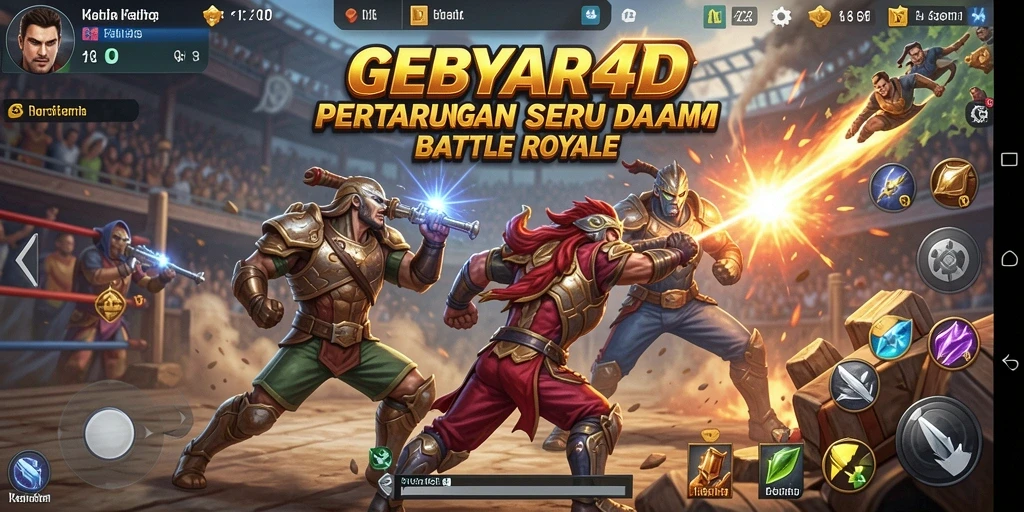 Screenshot gameplay GEBYAR4D dengan pertempuran intens di arena.