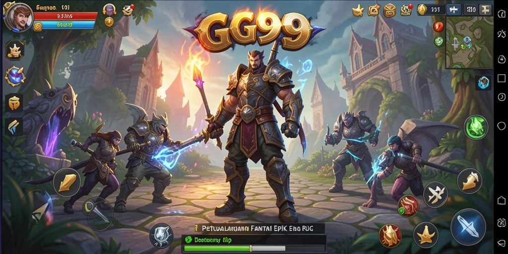 Tampilan gameplay RPG yang menampilkan pertarungan epik dalam GG999.
