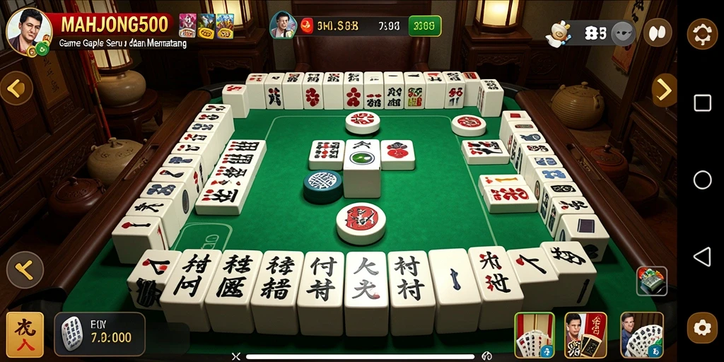 Screenshot gameplay dari MAHJONG500 menunjukkan kegembiraan bermain Gaple.