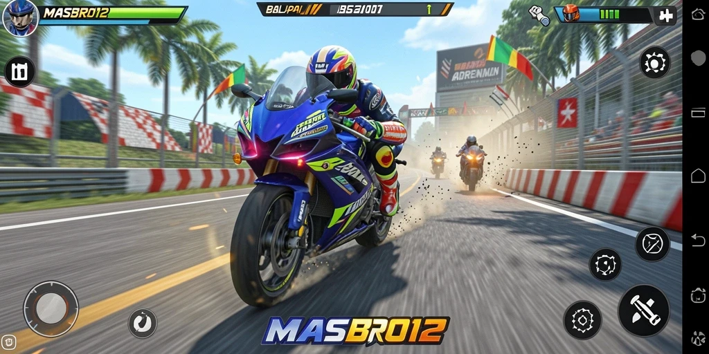 Gameplay balapan motor yang seru dan menegangkan.