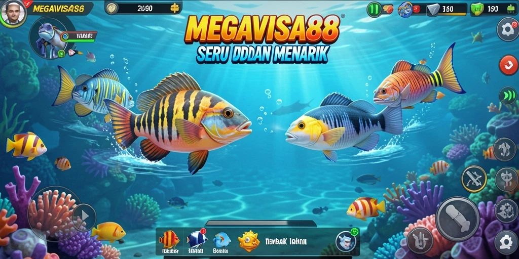 Tampilan gameplay seru di MEGAVISA88 dengan aksi menembak ikan.