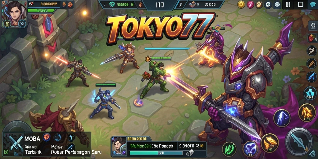Screenshot gameplay seru dari TOKYO77 yang menunjukkan aksi pertempuran tim.
