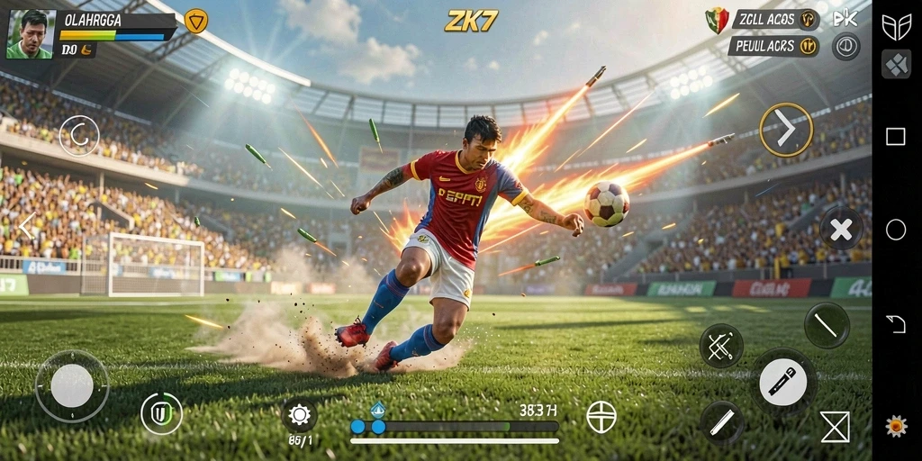 Screenshot gameplay ZK7 dengan aksi olahraga seru.